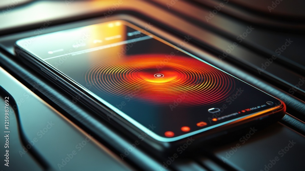 Poster modern smartphone app with layered patterns and light