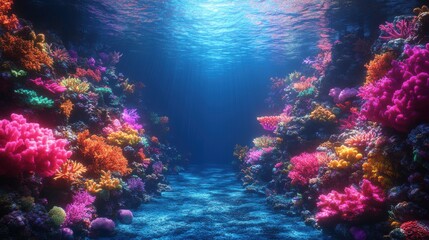 Obraz premium Vibrant Cartoon Underwater Coral Reef Ecosystem with Minimal Noise