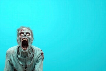 Man with a bloody face holding a knife in a dramatic and intense scene