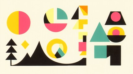 Abstract Geometric Shapes Colorful Composition