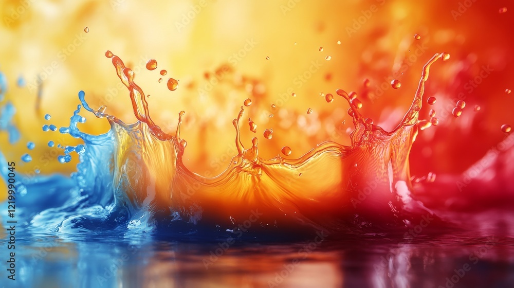 Poster energetic frozen color splashes: vibrant high-speed photography artistry displaying dynamic patterns