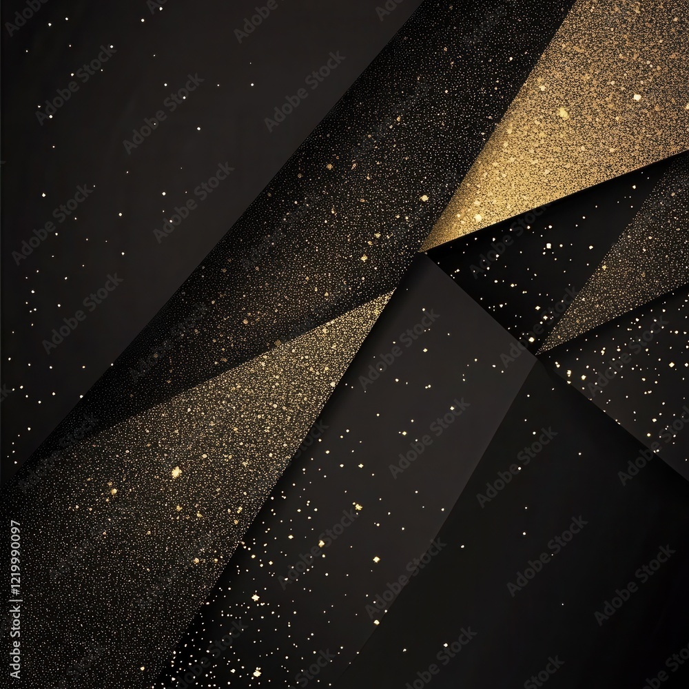 Poster captivating abstract geometric dark patterns with metallic gradient textures and sparkling overlays 