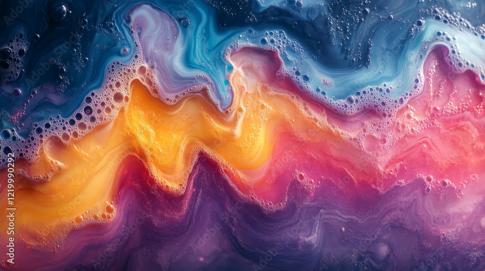 Poster vibrant marbled paint patterns on white background creating a colorful symphony of colors and textur
