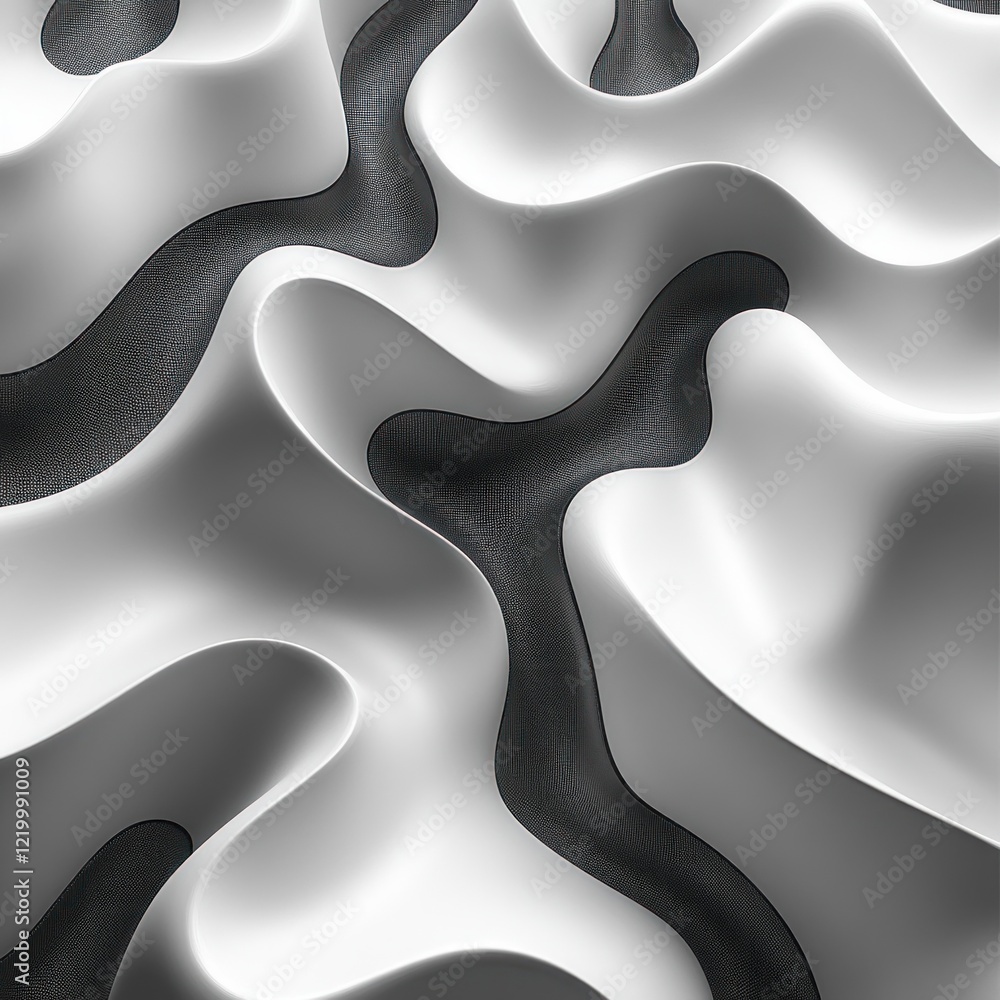 Poster monochrome abstract pattern with swirls and floral elements in modern minimalist style