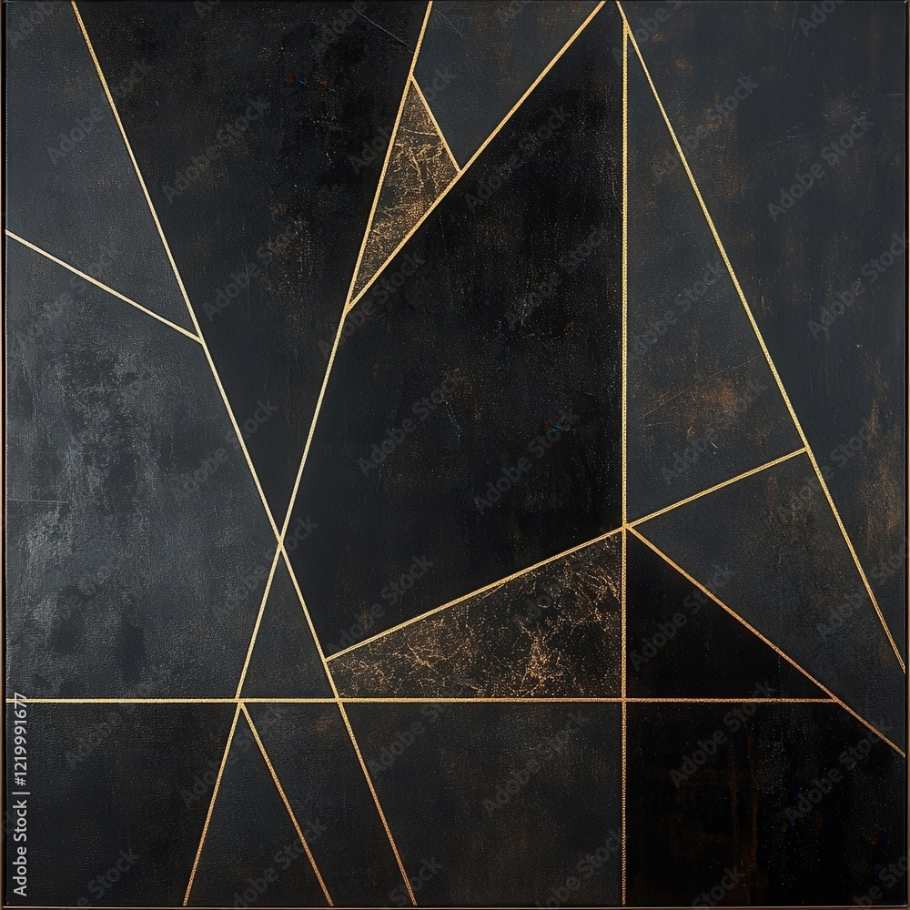 Poster Dramatic Abstract Geometric Gold Lines and Triangles on Dark Background Minimal Modern Luxury Artwork Design