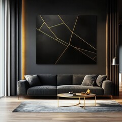 Luxurious Modern Living Room with Minimalist Geometric Wall Art and Elegant Furnishings