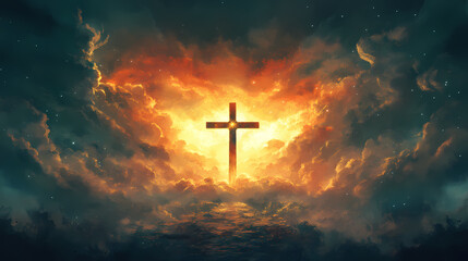 Fototapeta premium Divineheavenly cross. Eternal Dawn. Illustration