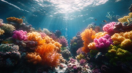 Vibrant Underwater Coral Reef with Bold Outlines - Photorealistic Marine Ecosystem Illustration