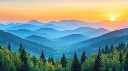 Fototapeta premium Awe-Inspiring Sunrise in Vibrant Mountain Range - Realistic Nature Landscape with Colorful Skies