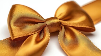 Golden ribbon bow on white, gift wrap detail