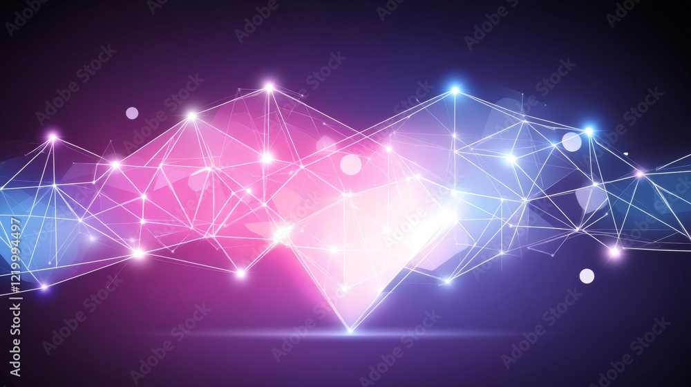 Poster abstract network data visualization glowing polygonal mesh