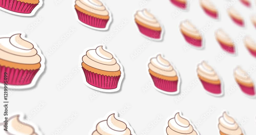 Poster cupcake pattern with movement on black and white background
