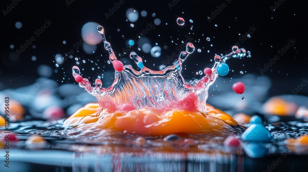 Poster Vivid Liquid Motion: Captivating High-Speed Colorful Capture of Fluid Dynamics Displaying Abstract Artistry and Dynamic Patterns