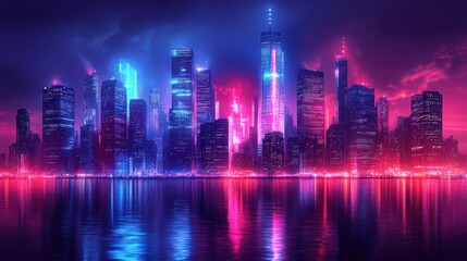Futuristic Cityscape: Neon Lights and Abstract Art with Dramatic Shadows