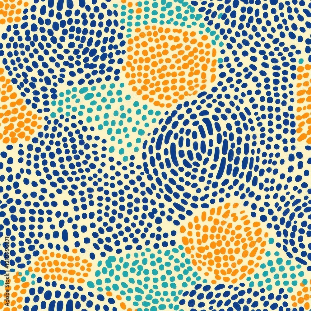 Poster vibrant circular dot pattern with gradient colors and organic shapes in modern design