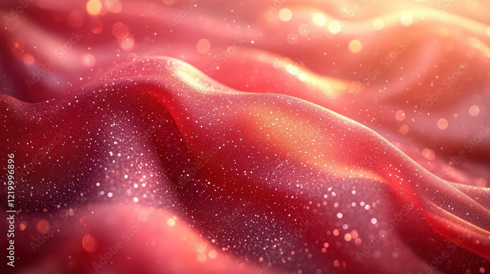 Poster shimmering red fabric close-up with bokeh effect soft lighting glamorous design