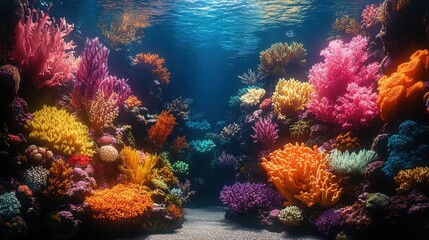 Naklejka premium Serene Hyper-Realistic Underwater Coral Reef Ecosystem with Minimal Noise