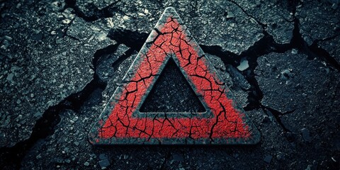 Caution Symbol Displays Danger on Dark Earth Texture