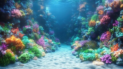 Fototapeta premium Colorful Cartoon Underwater Coral Reef Ecosystem with High Contrast