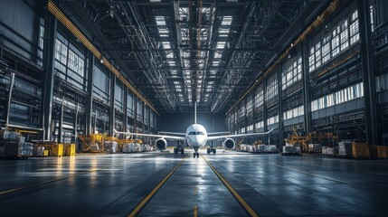 Obraz premium Interior View of an Air Cargo Hub Featuring Advanced Logistics Solutions and Equipment