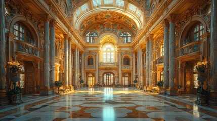 Obraz premium Grand Palace Interior: Opulent Golden Hall