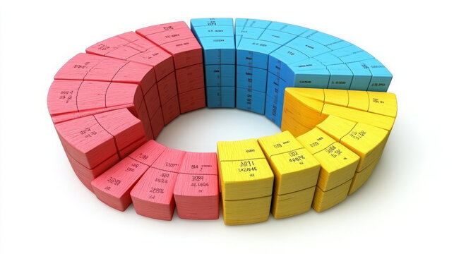 creative 3d wooden block pie chart infographic design for business analytics and data visualization using segmented statistical charts and templates for customizable presentations