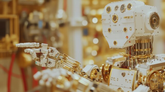 A robotic arm in a local production unit assembling a complex product.