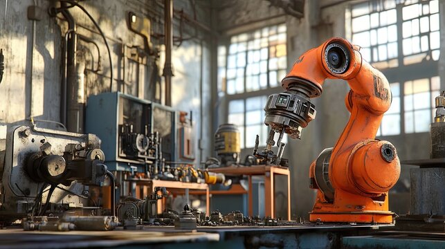 A robotic arm in a local production unit assembling a complex product.