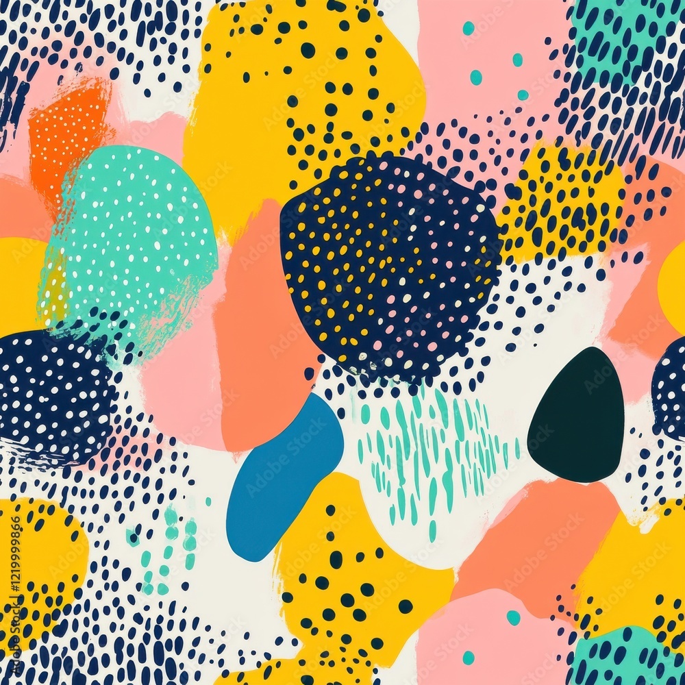 Poster vibrant abstract blob and dot artsy background with playful brush strokes and splashes