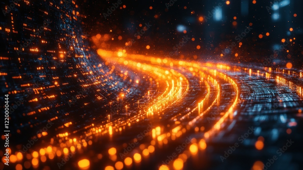 Poster abstract digital landscape: glowing circuits and data streams