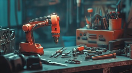 A small, local workshop with advanced automated tools and sensors.