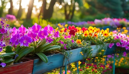 Vibrant flower display in a garden nature photography outdoor close-up beauty of blooms
