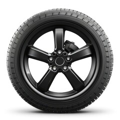Obraz premium A black alloy wheel with a tire, designed for automotive use. isolated on white background