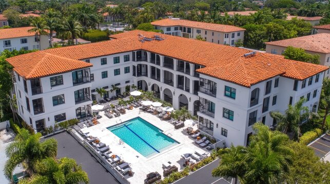 High-end condos with rooftop gardens and swimming pools.