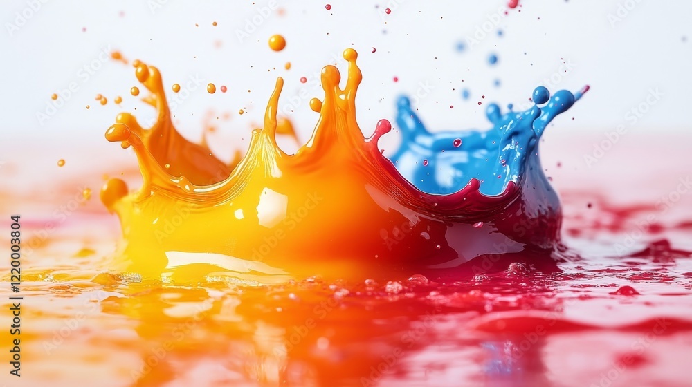 Poster dynamic frozen paint drops creating unique patterns in mid-splash
