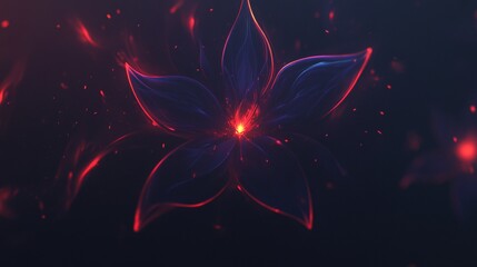 Abstract Red And Blue Glowing Flower Art