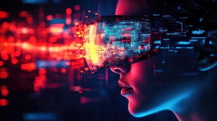 Woman Immersed in Digital Reality: A Futuristic Vision of Technology