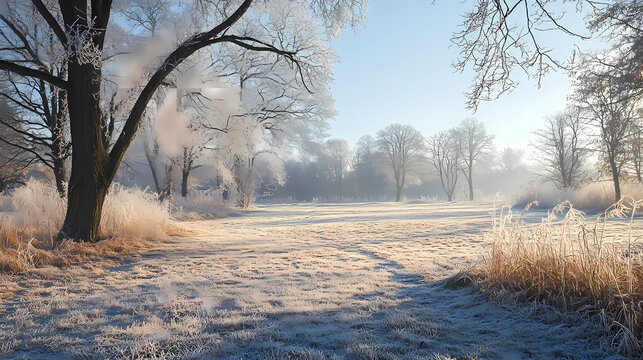 Tranquil glade on st. stephen's day. Frosted Glade. Illustration