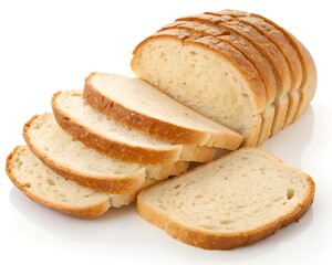 Sliced loaf of white bread isolated on white background.
