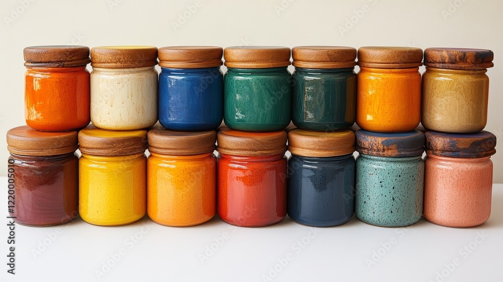Poster array of varying shades: rows of tiny paint jars