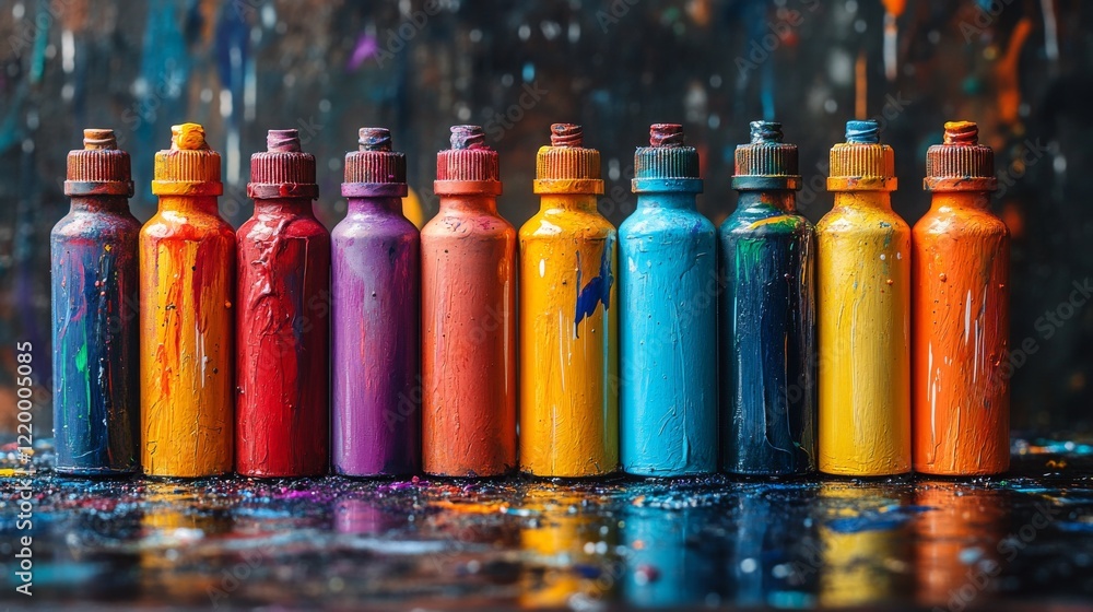 Poster rainbow symphony: a vibrant display of colorful paint sprays creating artistic patterns