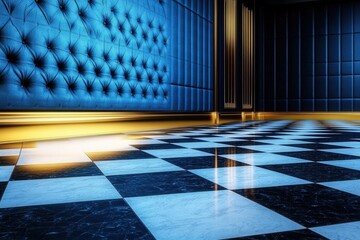 Black and white checkered floor pattern in a modern interior space for design or architectural use
