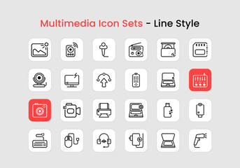 24 Collection of Multimedia Icons with Line Style