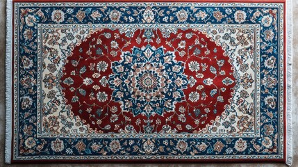 Traditional Persian Rug with Intricate Floral Patterns in Rich Red Blue and Gold Tones Ornate Vintage Carpet Design