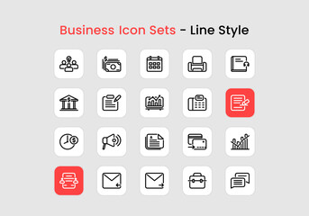 20 Collection of Business Icons with Line Style