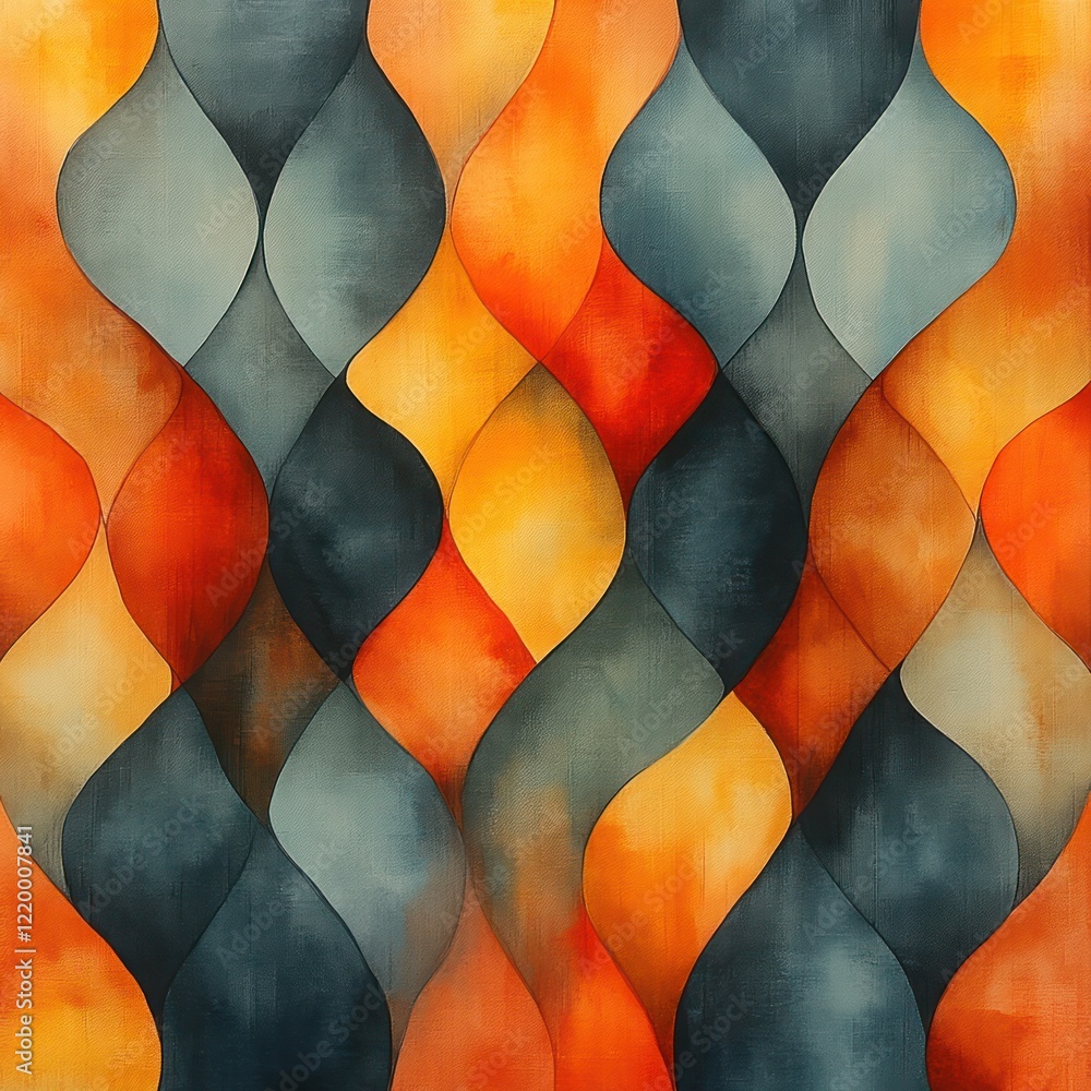 Poster vibrant watercolor pattern with intertwining lines in orange and gray abstract design