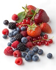 Obraz premium Mix berries with leaves in closeup 