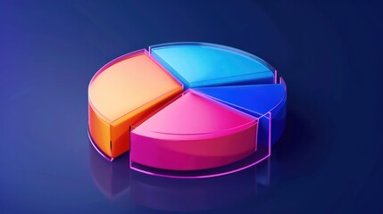 Fototapeta premium A sleek Glassmorphism pie chart with 6 vibrant segments, frosted background, and clear labels, perfect for business financial presentations.