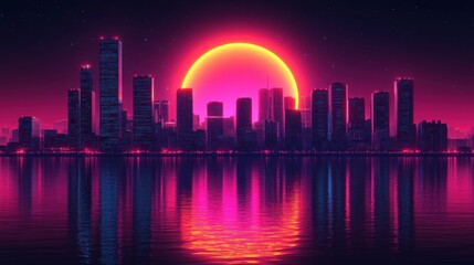 Fototapeta premium Neon Dreams: Futuristic Cityscape with Minimal Noise