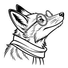 Fox head with round glasses and a scarf vector art illustration.